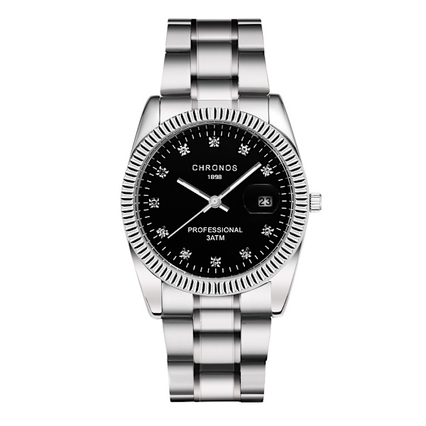 Herreur med diamantoverflade, rustfri stållænke og vandtæt quartz ur CH2503