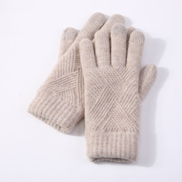 Dam Vinter Varma Stickade Hel Fingerhandskar Herr Enfärgade Ull Touch Screen Vantar Kvinnor Tjocka Varma Cykelkörhandskar H46 S128 Light Gray One Size