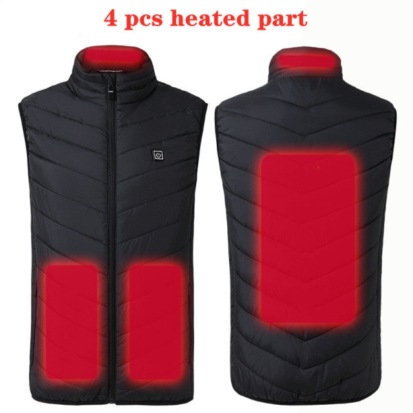 9/11 Places Lämmitetty liivi miehille ja naisille USB-lämmitteinen takki Lämmitettävä liivi Lämpövaatteet Metsästysliivi Talvilämmitettävä takki MustaS-6XL Black 4 Pcs Heated Asian size 6XL
