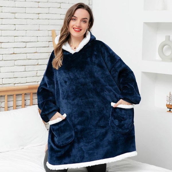 Filt med Ärmar Dam Oversized Hoodie Fleece Varma Hoodies Sweatshirts Jätte TV Filt Dam Hoody Morgonrock red deer One Size
