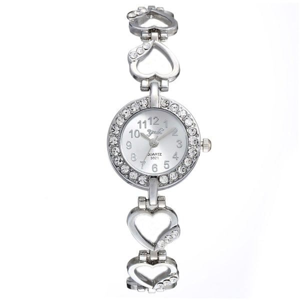 Legeringssæt Ur Dame Armbåndsblonde Armbånd Ferskenhjerte Snøre Quartz Ur Silver