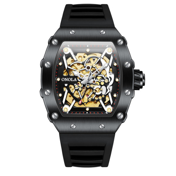 Automatisk mekanisk watch Silikonband Mode vattentät watch för män Silver yellow