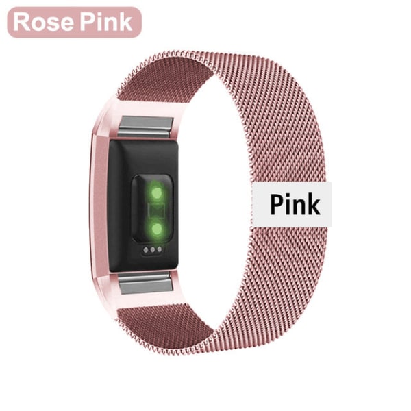 Magnetisk Milanese Loop Band i rostfritt stål för Fitbit Charge 2 band Ersättningsarmbandsrem för Fitbit Charge 3 4 Watchband Rose Pink S--210mm--Charge 2