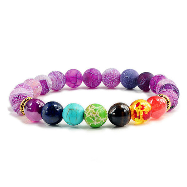 7 Chakra Armband Herr Svart Lava Tigeröga Stenar Helande Balans Pärlor Reiki Buddha Bön Naturlig Sten Yoga Armband Armringar Purple Elastic