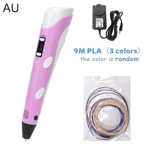 3D-utskriftspenna DIY Ritpenna med LCD-display 3D-penna med 20 färger 100 meter PLA-filament Julklapp Födelsedagspresent till barn Pink--9M PLA