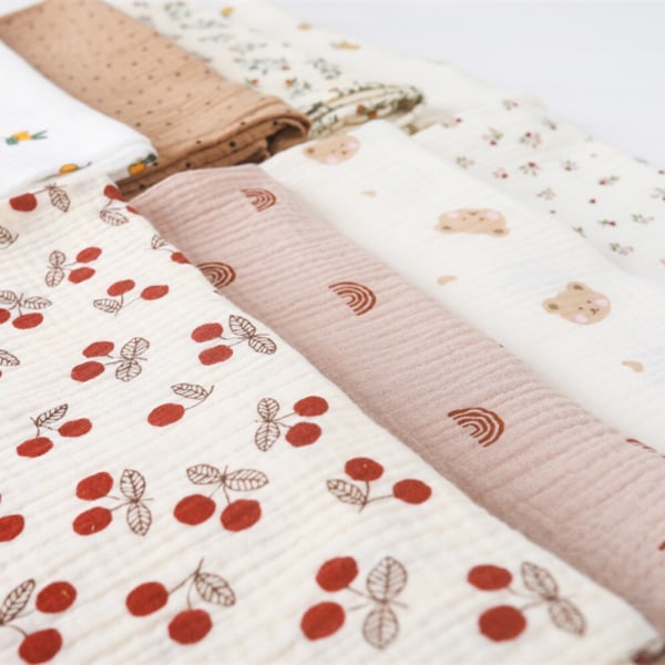 Bomullsbyxa Filt Baby Print Muslin Blöja Swaddle New Born Crinkle Tyg Baby Born Cover G 85x65cm