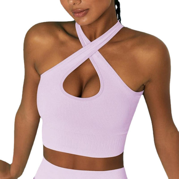 Yksivärinen Candy Fitness Urheiluliivi Muoti Kuntosali Juoksu Ristikkäiset Olkaimet Rintaliivit Joogavaatteet Naisille 6506 cross bra-purple S
