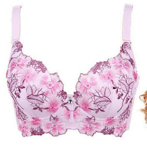 Broderi-BH för kvinnor Sexig Push Up-bysthållare C D Cup Underkläder Pink 36C