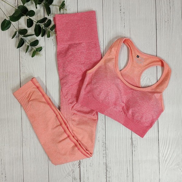 Yoga Sæt BH og Leggings Fitness Sportstøj Outfit Til Kvinder Pink pants M