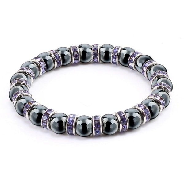 Naturlige hæmatitperlearmbånd til mænd Uden magnetisk sundhedsbeskyttelse Dame Smykker Charm Krystalsten Stretch Armbånd Bangle Violet Silver