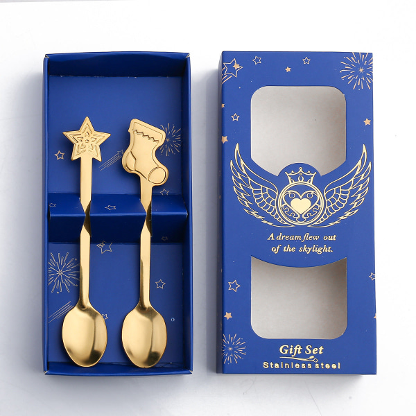 Liten Sked Snögubbe Sked Nordisk Stil Bordsartiklar Present Sked Presentförpackning Julklappsförpackning Gold Spoon-XINGX