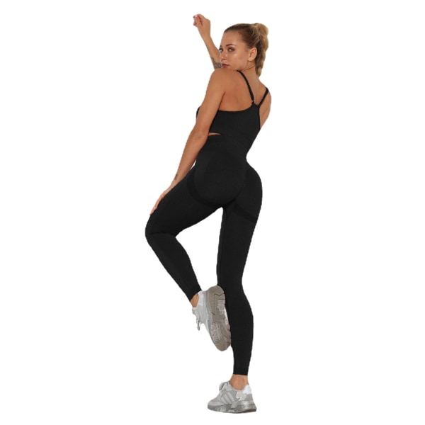 Eurooppalaiset ja amerikkalaiset neulotut saumattomat taitettavat persikkavartaloa korostavat joogahousut urheiluliivit jooga-asu 6205 bra and trousers set-Black M