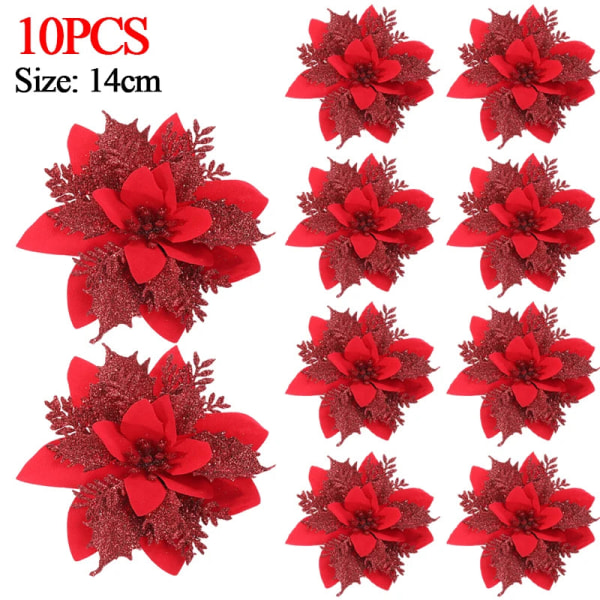 5/10 st 14cm Glitter Julstjärna Jul Konstgjorda Blommor med Klämmor DIY Julgransprydnader Krans Öppen Spis Dekorationer Gold (5pcs)