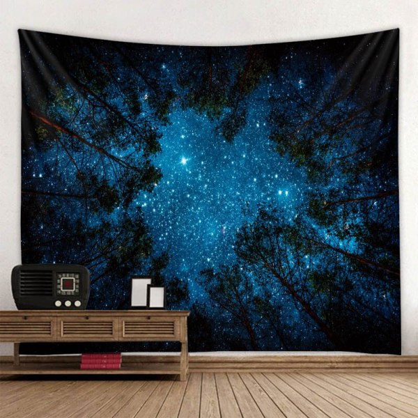 Skog natthimmel stor gobeläng stjärnhimmel konst vägghängande psykedelisk scen bohemisk heminredning lakan soffa filt Blue 150x150cm