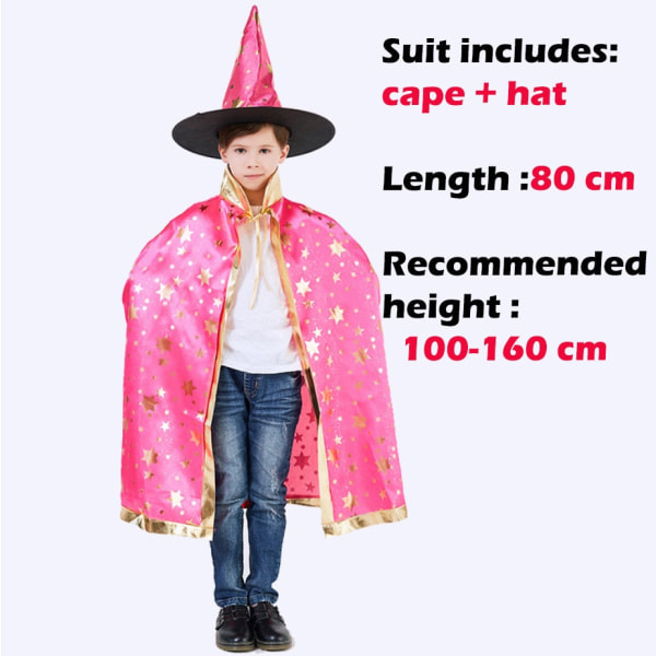 Halloween Cape Med Hatt Stjärnmönster Pumpa Cape Cosplay Kostymer Halloween Kostym För Barn Pojkar Flickor Fest Födelsedag 80 cm Black One Size