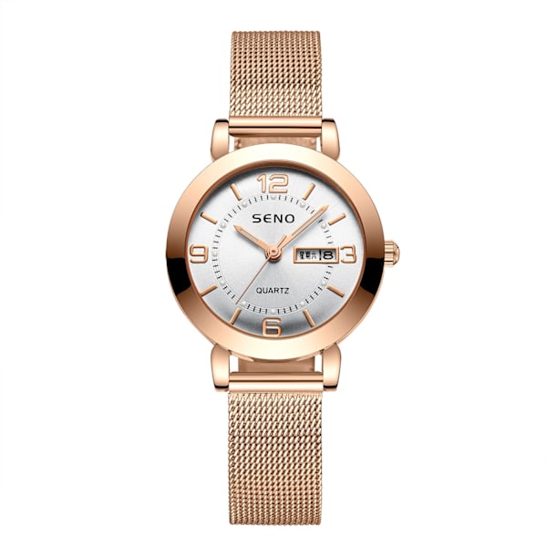 Quartz Ur Ikke-Mekanisk Dameur Lysende Vandtæt Dobbelt Kalender Kvinde Studerende Stålrem Ur Rose gold green surface