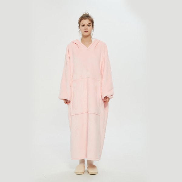 Hooded Lazy Blanket Pullover Dubbellagers filttröja för kvinnor Kylskydd på hösten och vintern Thermal pyjamas Black-Long