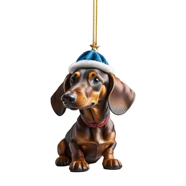 Jul Tecknad Söt Hund Ornament Tax Hund Hängande Dekoration Julgran Hänge Hem Fest Tillbehör Bilinredning Gåvor H-1 Christmas
