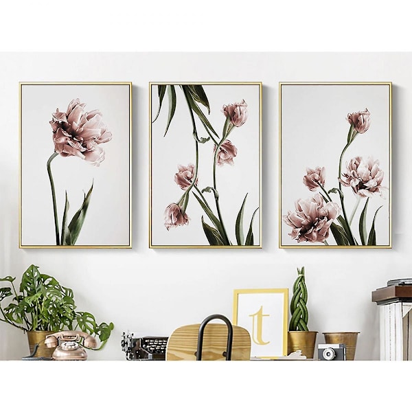 Wekity Tulip Vægkunst Lærredsprint Plakat, Simpel Mode Kunst Tegning Dekoration til Hjemmet Stue Soveværelse Kontor og Børneværelse (Sæt med 3 Uindrammede)