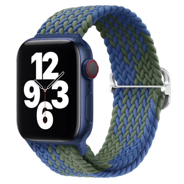 Flätad solo-öglerem För Apple Watch -band 44mm 40mm Series 7 6 54SE Justerbar elastisk nylon för iwatch 3 42mm 38mm Armband Blue For 42mm-44mm-45mm