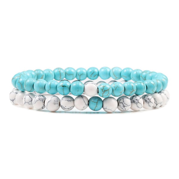 Distansarmband för kvinnor Pararmband Klassiskt 6mm Naturligt Svart Matt Blå Turkos Pärlarmband Herrsmycken Blue Weathered