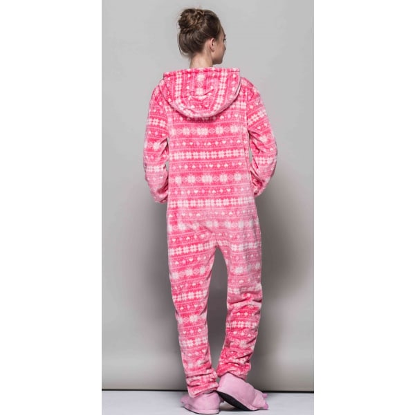 Kvinnor Snowflake Pyjamas Flanell Vinter Pyjamas Tecknad Röd Fågel Sexig Hooded Pijamas Sovkläder Onesies För vuxna Pink XL