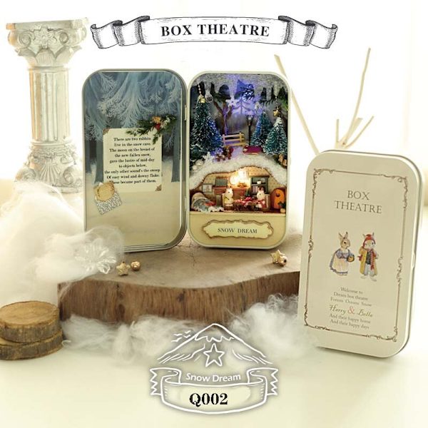 Boxteater Mini Dockhus Prefabricerat Miniatyr DIY Dockhus Kit Möbelfodral Leksaker För Barn Födelsedagspresenter Q003