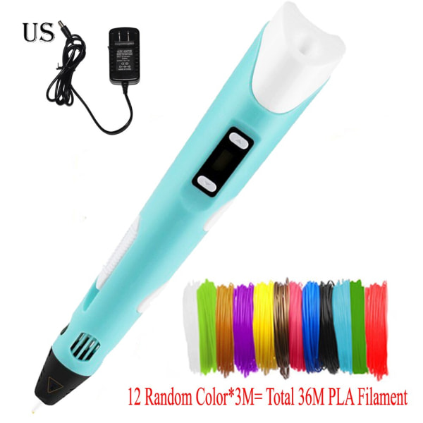 Dikale 3D Penn LED Skjerm DIY 3D Utskrift Penn PLA Filament Kreativ Leke Gave Til Barn Design Tegning 3D Skriver Penn Tegne Stift PLA Filament Yellow US 3Mx12