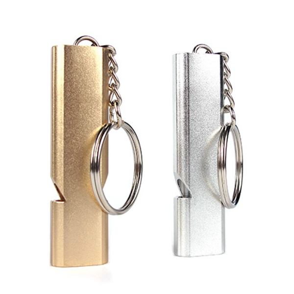 Dubbelpipig överlevnadsvisselpipa i aluminium, säkerhetsvisselpipa för utomhusbruk, portabel vandring, camping, överlevnad, nödsituation, nyckelring, multiverktyg A01-Silver Suitable
