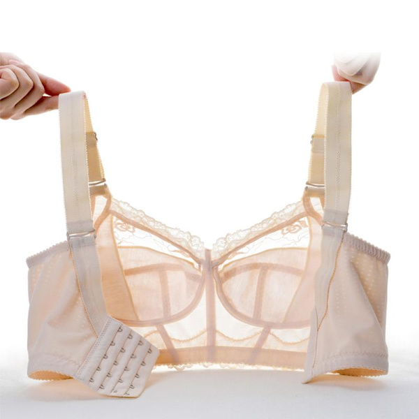 Trådlösa BH:ar för Kvinnor Broderi Sexiga Underkläder Minimizer Ultratunn Underkläder B C D E Kupa Beige 36C