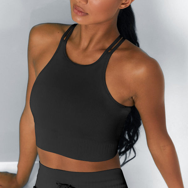 Sömlös Stickad Beauty Back Sexig Yoga Väst Fukttransporterande Sport-BH Löpning Fitness Kläder 6506 vest-milky white L