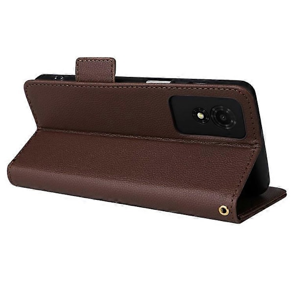 Kompatibelt för TCL 501 T433D Läderfodral Plånboksställ Litchi Textur Telefonskal Grossist Brown