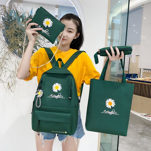 4 st/set Skolryggsäckar för damer Skolväska Daisy Canvas för tonårsflickor Student College Bokväska Pojkar Portfölj Bolsas Mochilas E Purple Backpacks