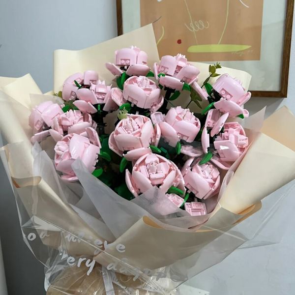 Rosa Ros MOC Byggklossar Leksaker Alla Hjärtans Dag DIY Byggsats Gåva Till Par Kärleksförklaring Blomsterspråk Första Kärleken only flower 14Pcs
