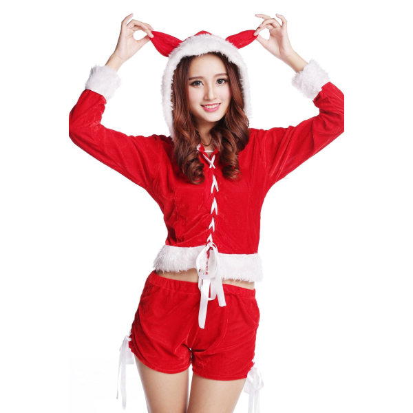 Jouluasu Seksikäs Nainen Halkio Cosplay Valkoinen Sametti Fleece Huivit Syvä Kiiltävä Body Lumityttö Asu Vuoden Mekko H6