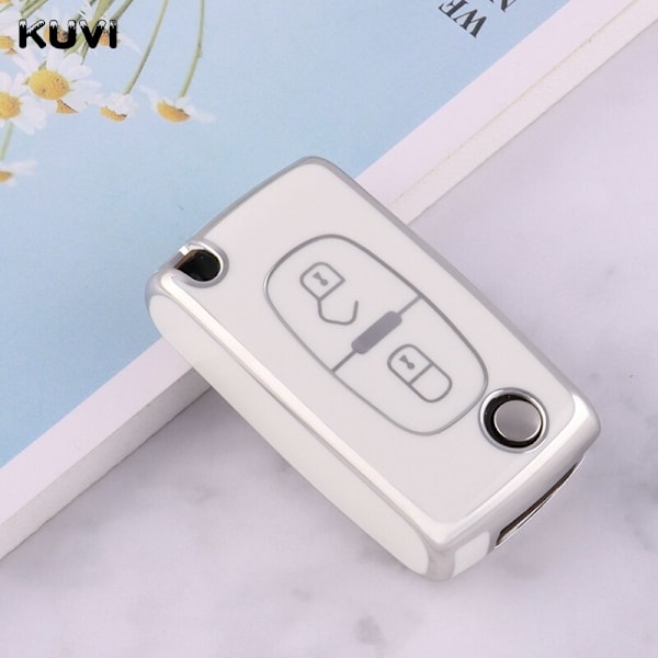 TPU Bil Fjärrnyckel Fodral Skydd För Peugeot 107 207 307 308 407 607 3008 5008 För Citroen Xsara Picasso C5 C6 C8 Nyckellös 3 button White