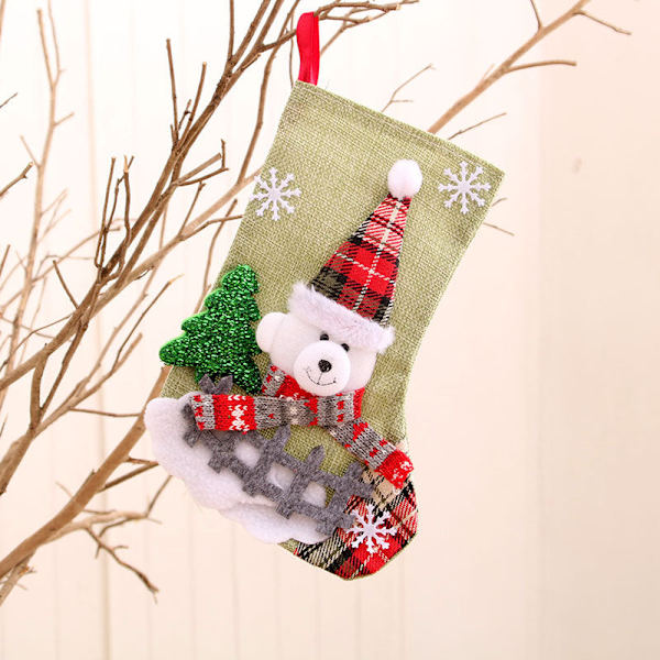 Juldekorationer Jultomte Små Strumpor Julgranshänge Julstrumpor Presentpåse Julväska Linen fence medium socks (bear)