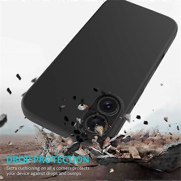Kompatibelt Skal för iPhone 16, Flytande Silikon, Mjukt Foder, Stötsäkert Telefonskydd Black