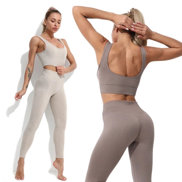 Set Fitness Toppar och Leggings Sportdräkter för kvinnor 3Pcs grey L