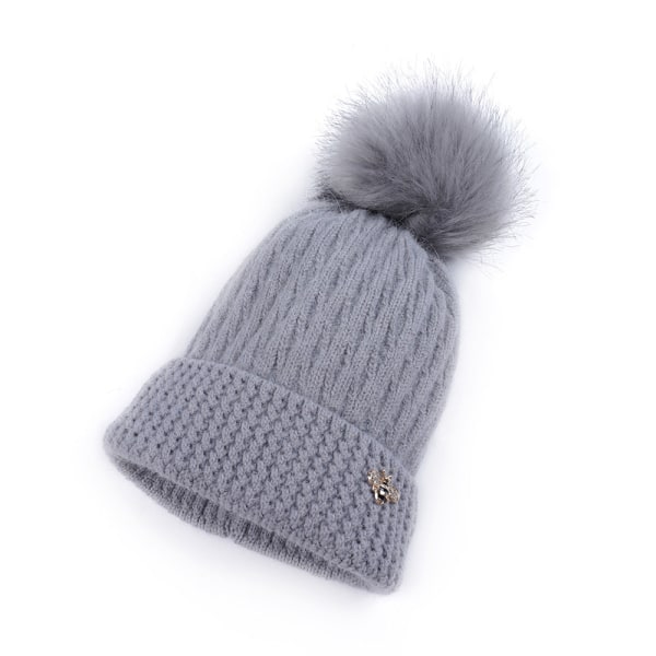 Höst och vinter Ny förtjockad tjock päls boll cap stickad utomhus varm mössa stickad student Gray Adult (55-58cm)