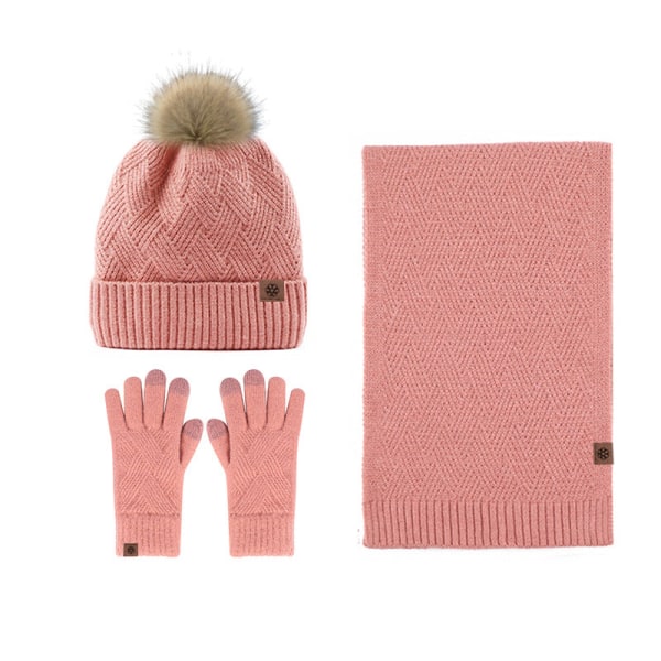 Hattu Huivi Käsineet Kolmiosainen Setti Kylmänkestävä Turkistupsu Fleecevuorattu Neulesetti Army green three-piece set