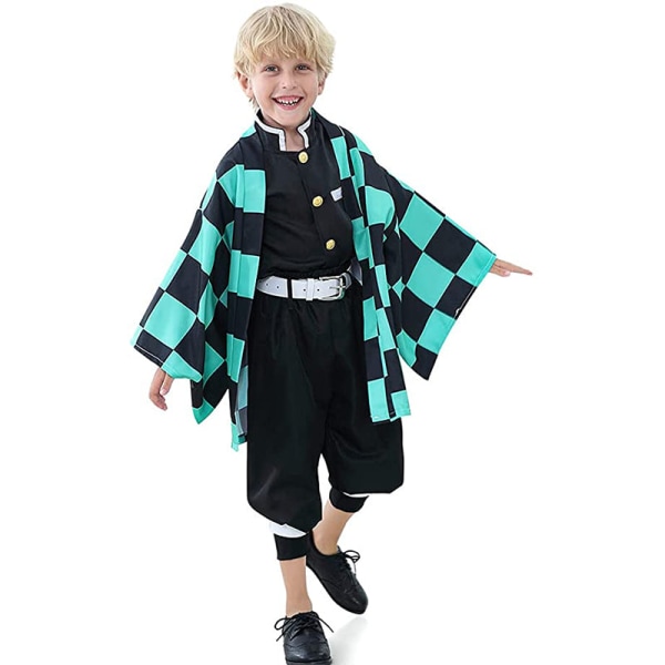 Kids Anime Demon Slayer Kimetsu No Yaiba Cosplay kostym Kimonor Kamado Tanjirou Kamado Nezuko Barn Halloween kostym Peruk kostym style1 wig