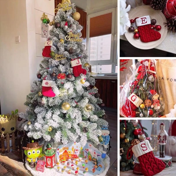 Hängbar Röd stickad Julstrumpa Snöflinga Bokstav Julstrumpa Julgranshängande Ornament 2024 Navidad Natal Xams D