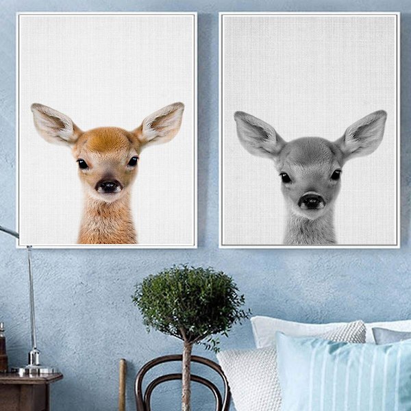 Wekity Hjort Väggkonst Canvas Tryck Affisch, Enkel Modefotografi Konst Dekor för Hem Vardagsrum Sovrum Kontor och Barnrum (Set med 2 Oramade)