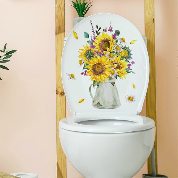 WC-istuimen tarra Itsekiinnittyvä Irrotettava Ei haalistuva Ei jäämiä Koristeellinen Eloisa Auringonkukka Kukka Kylpyhuoneen Seinätarra Kotitarvike QingHai