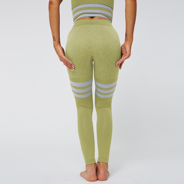 Europeisk och amerikansk sexig persika höft Yogabyxor med hög midja, stickade sömlösa och andningsbara randiga Yoga- fitness för kvinnor 6088 pants-dark green S