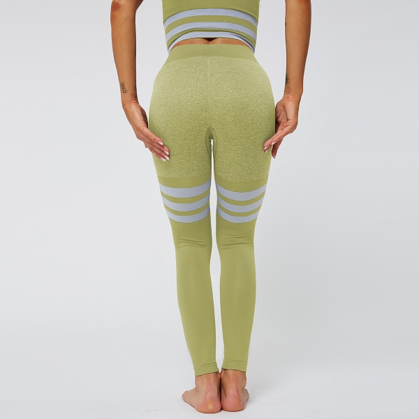 Europeisk och amerikansk sexig persika höft Yogabyxor med hög midja, stickade sömlösa och andningsbara randiga Yoga- fitness för kvinnor 6088 pants-light green S