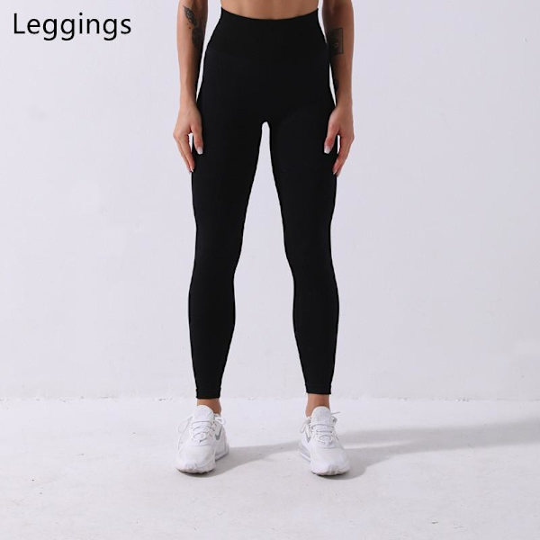 Yoga Sæt Langærmet Cropped Top T-Shirt Leggings Træningsdragt Til Kvinder Black Leggings L