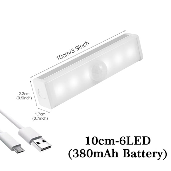 Trådløs LED Nattlys Bevegelsessensor Lys Skap Nattlampe For Kjøkken Soverom Skap Trapp Bakgrunnsbelysning 10 LED battery white