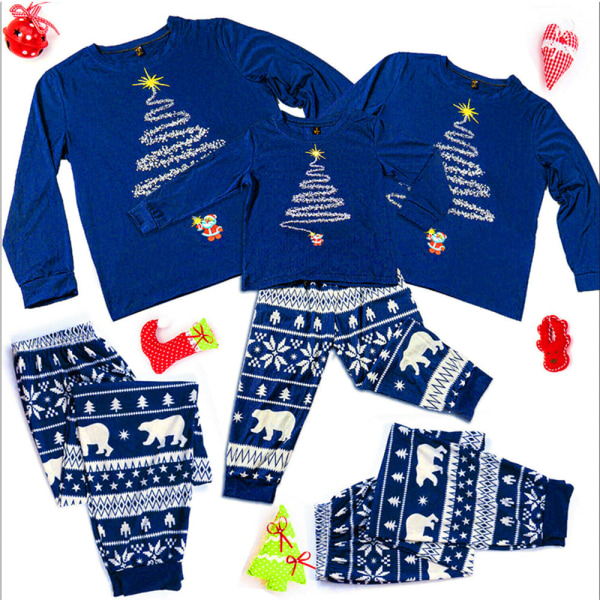 Julpyjamas Matchande Familj Pyjamas Set Lång Pyjamas Träd Isbjörn Snöflinga Tryck Förälder-Barn Hemmakläder Set Red 165cm